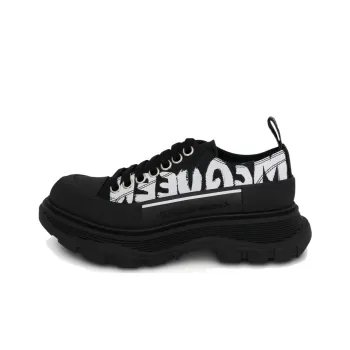 Alexander McQueen Tread Slick Low Lace Up Canvas Graffiti 'Black White' Women's