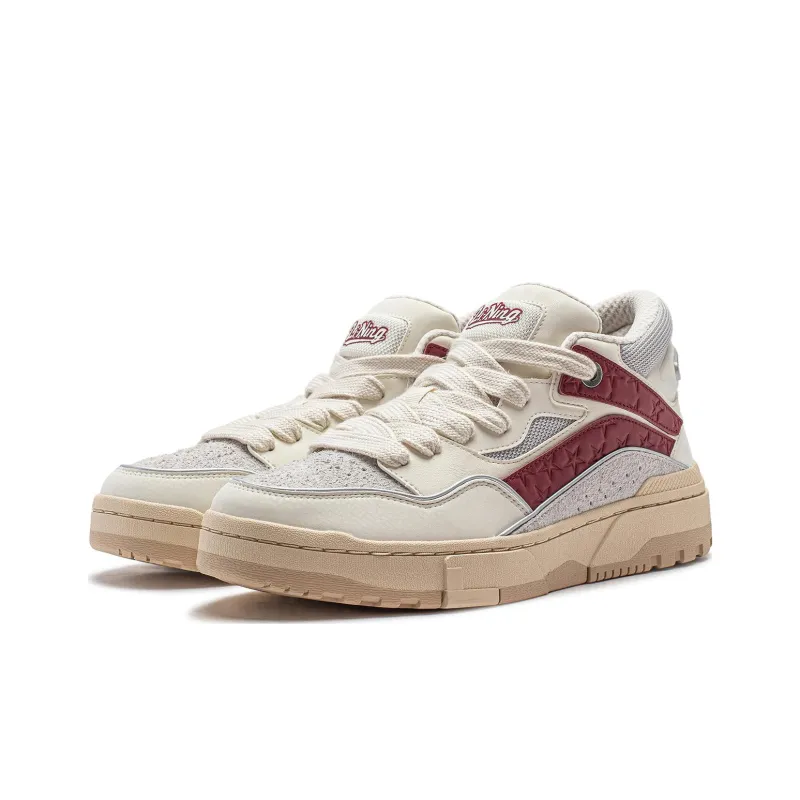 LiNing Wave MID Anti Slip Wear Resistant Mid Top Casual Shoes Men's White Gray Red-2