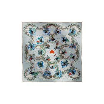 HERMES Carres Volants Silk Scarves Women's Sky Blue