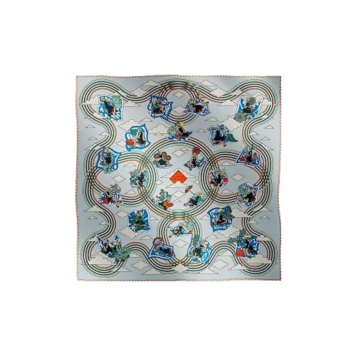 HERMES Carres Volants Silk Scarves Women's Sky Blue