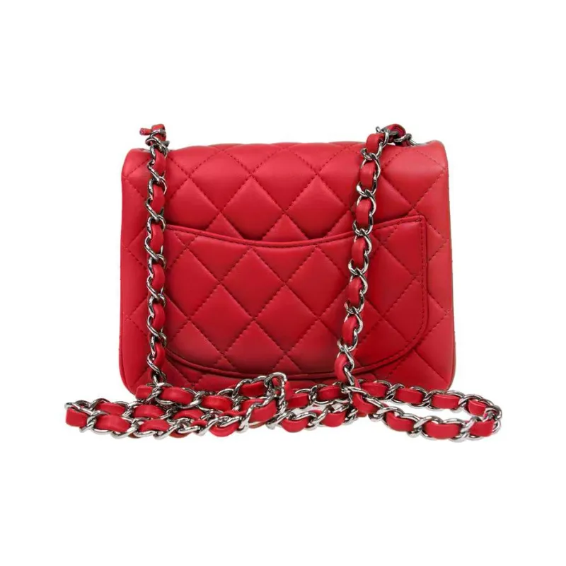 CHANEL Classic Flap CF Sheepskin Shoulder Bag, Crossbody Bag Mini Women's Red-2