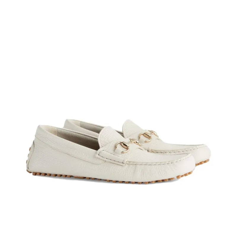GUCCI Horsebit Gommino Loafers Men's White-2