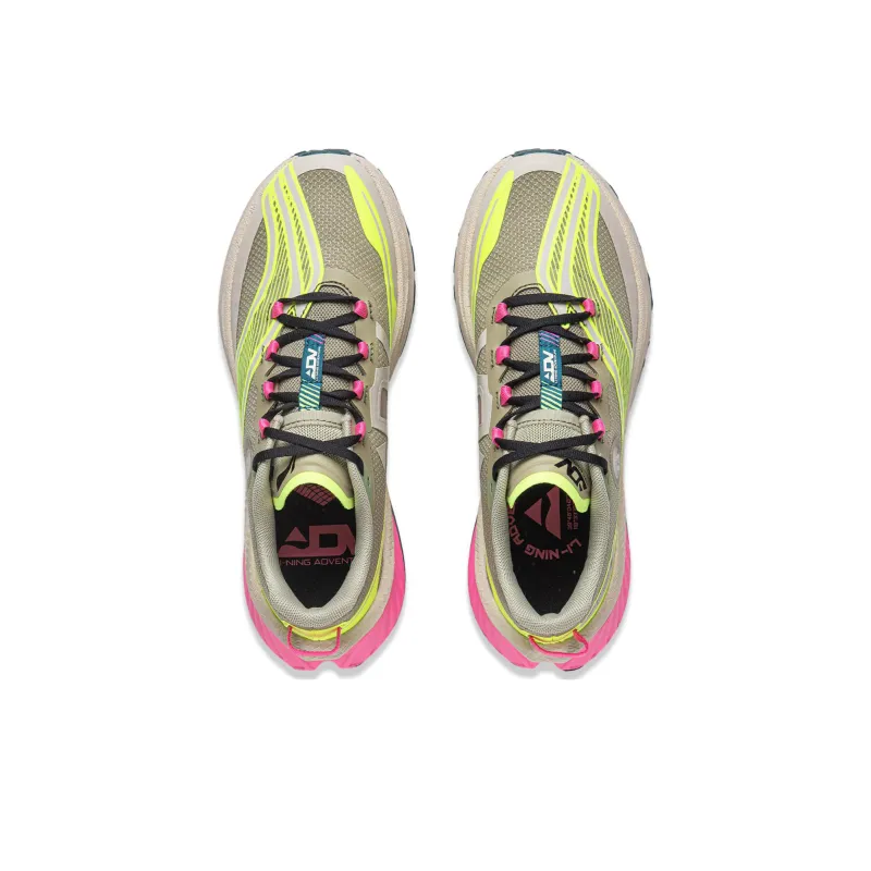LiNing Cushioning Slip Resistant And Abrasion Resistant Low Top Trail Running Shoes Women's Green Yellow-3
