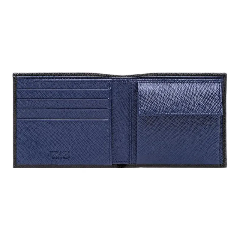 PRADA Saffiano Cow Leather Wallet Men's Black/Navy-3