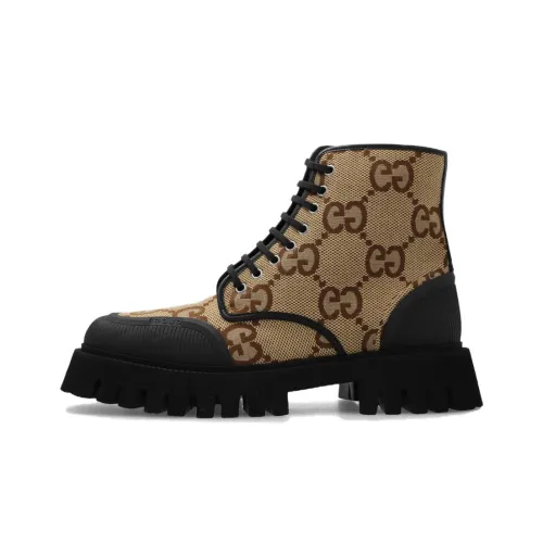 GUCCI Maxi GG Lace Up Boots Camel