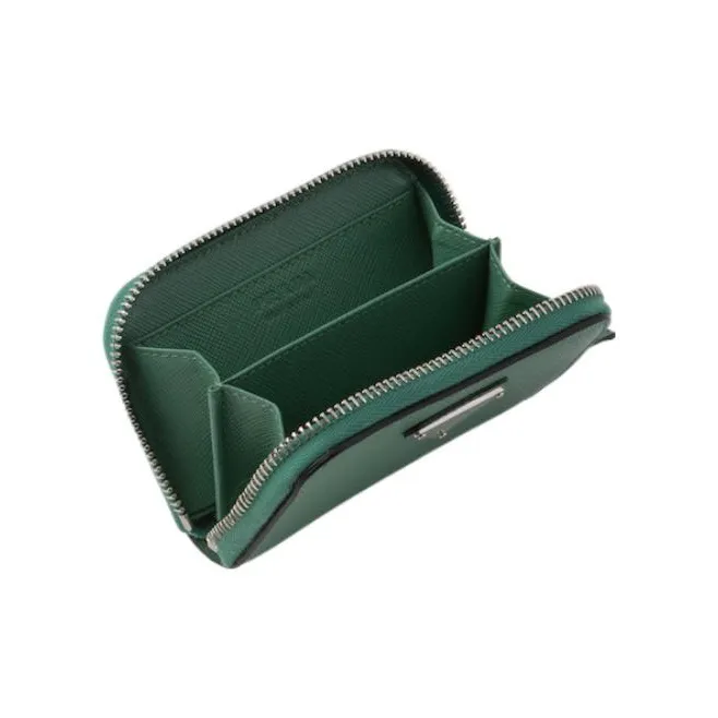 PRADA Saffiano Cow Leather Coin Purses Wallets Men's Salvia Green-3