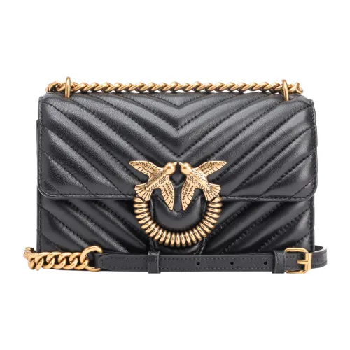 PINKO Sheepskin With Cow Leather Swallow Bag Handbag, Shoulder Bag, Crossbody Bag Mini Women's Black