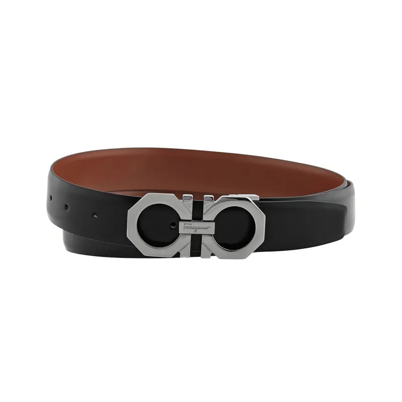 FERRAGAMO Minimalist Style Fashion Casual Smooth Buckle Leather Belts Men's Width  3.2cm-1