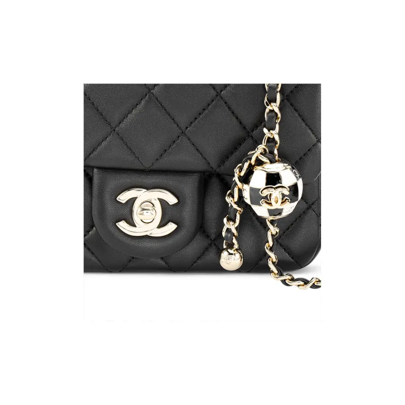 CHANEL Lambskin Flap Bag, Crossbody Bag, Shoulder Bag Women's Black-4