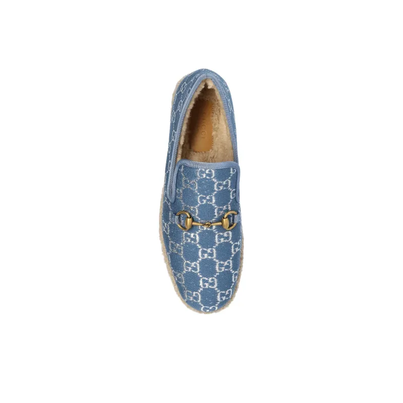 GUCCI Horsebit GG Lame Loafers Women's Blue-3