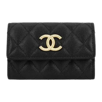 CHANEL Caviar Calfskin Card Holder Women's Black
