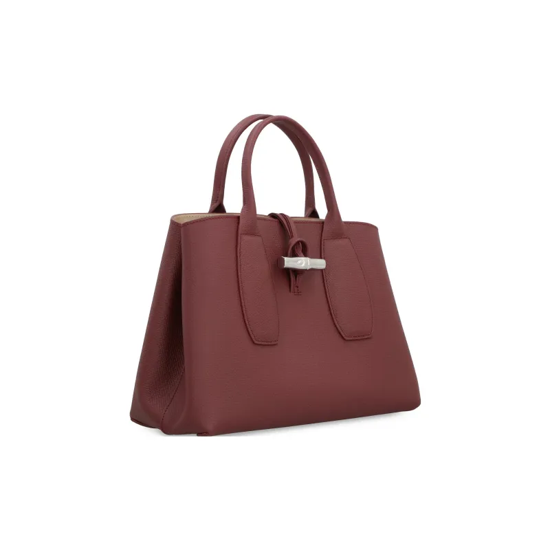 LONGCHAMP Roseau Grained Cow Leather Tote Bag Shopping Bag Handbag Medium Size Women's Burgundy-2