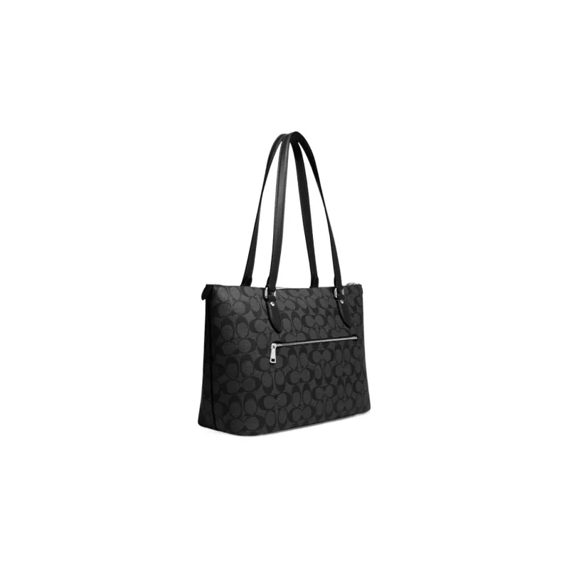 COACH Gallery Canvas With Leather Tote Bag, Shopping Bag, One Shoulder Bag Tubas Women's Black-1
