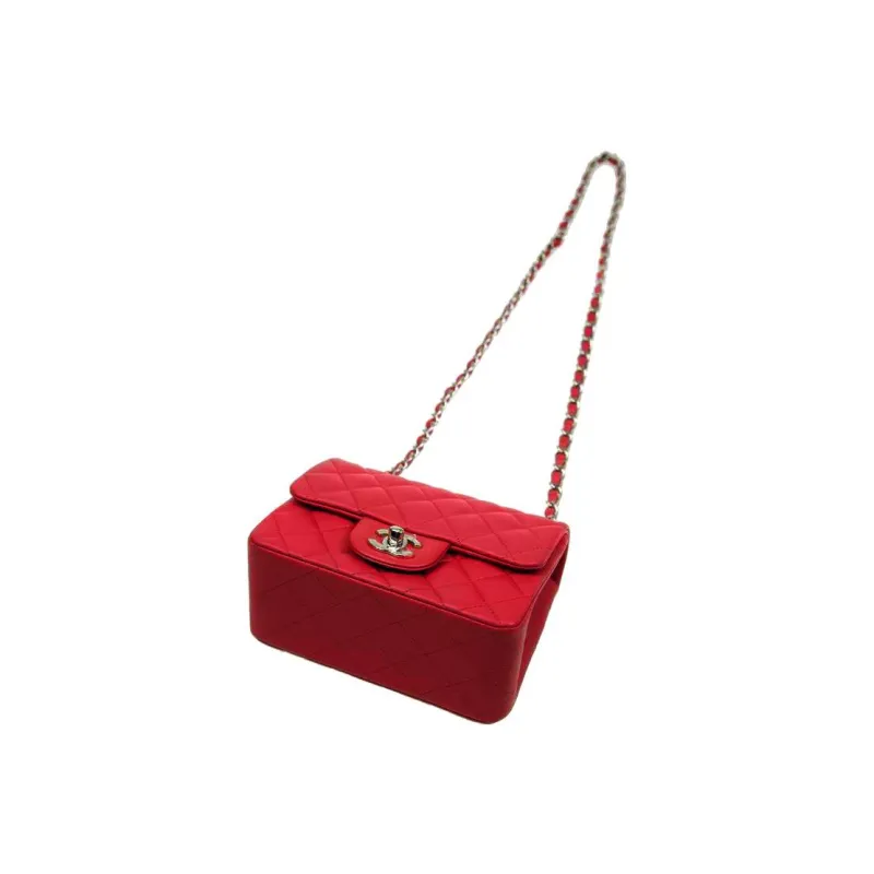 CHANEL Classic Flap CF Sheepskin Shoulder Bag, Crossbody Bag Mini Women's Red-3