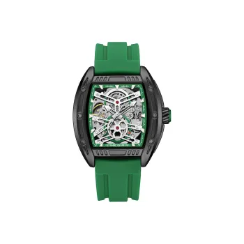 MEGIR Mechanical Movement Silicone Strap Watch Men's Watches Green Dial