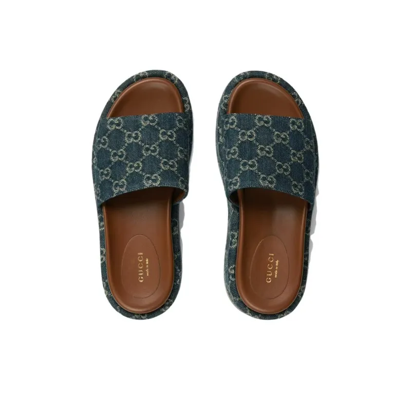 GUCCI Women's Platform Slide Sandal 'Allover Gg Denim' Women's-3