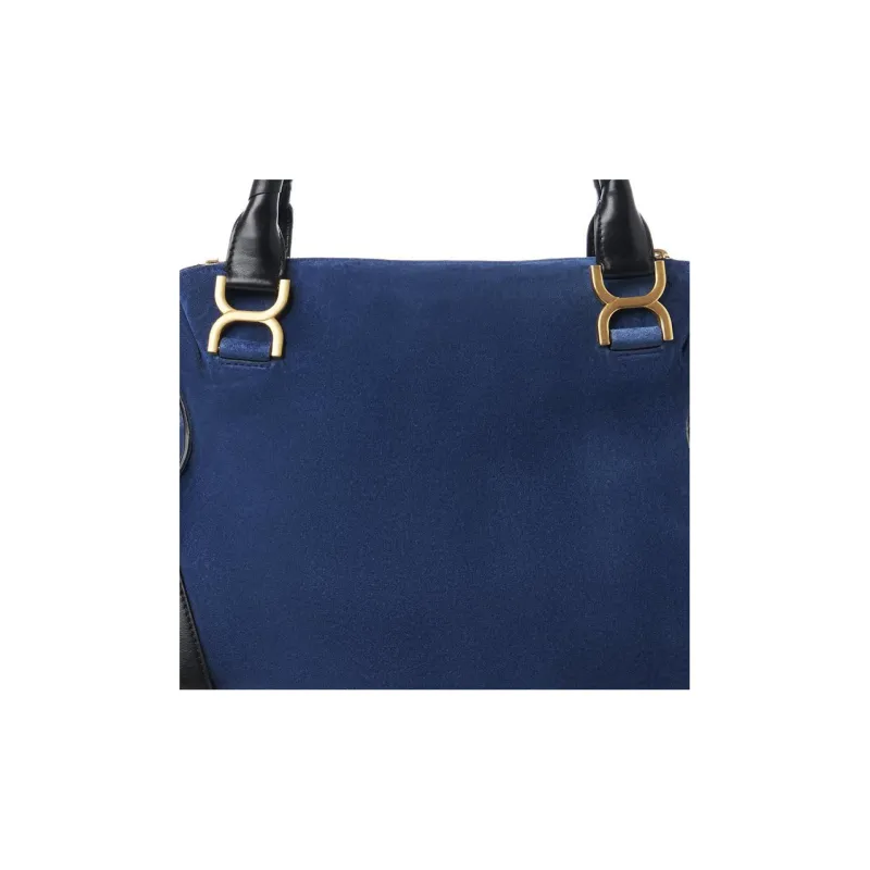 Chloe Marcie Suede Grain Calfskin Shoulder Bag, Crossbody Bag, Handbag Women's Blue/Black-3