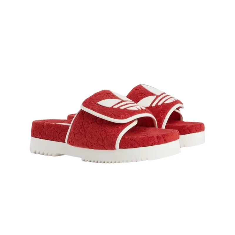 GUCCI Adidas X GUCCI Gg Platform Sandal 'Red Cotton Sponge'-3