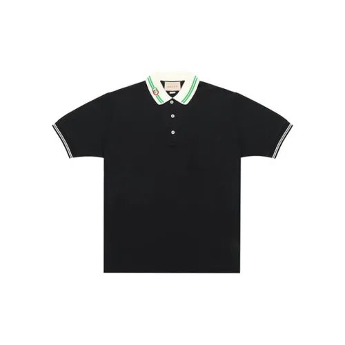 GUCCI Men Cotton Piquet Polo With Interlocking G Black