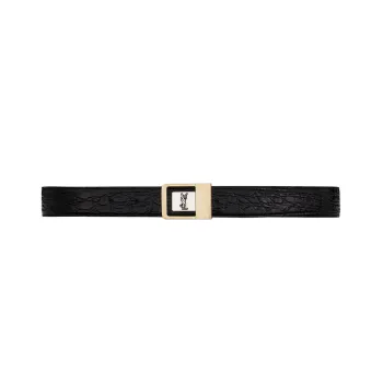 SAINT LAURENT Solid Color Texture Logo With Buckle Smooth Buckle Cow Leather Leather Belts Women's Black Width: 3cm