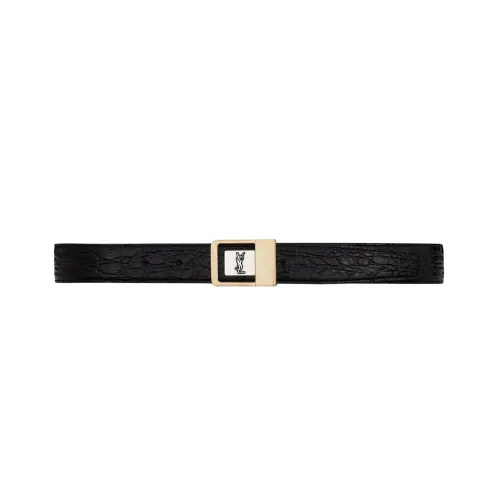 SAINT LAURENT Solid Color Texture Logo With Buckle Smooth Buckle Cow Leather Leather Belts Women's Black Width: 3cm