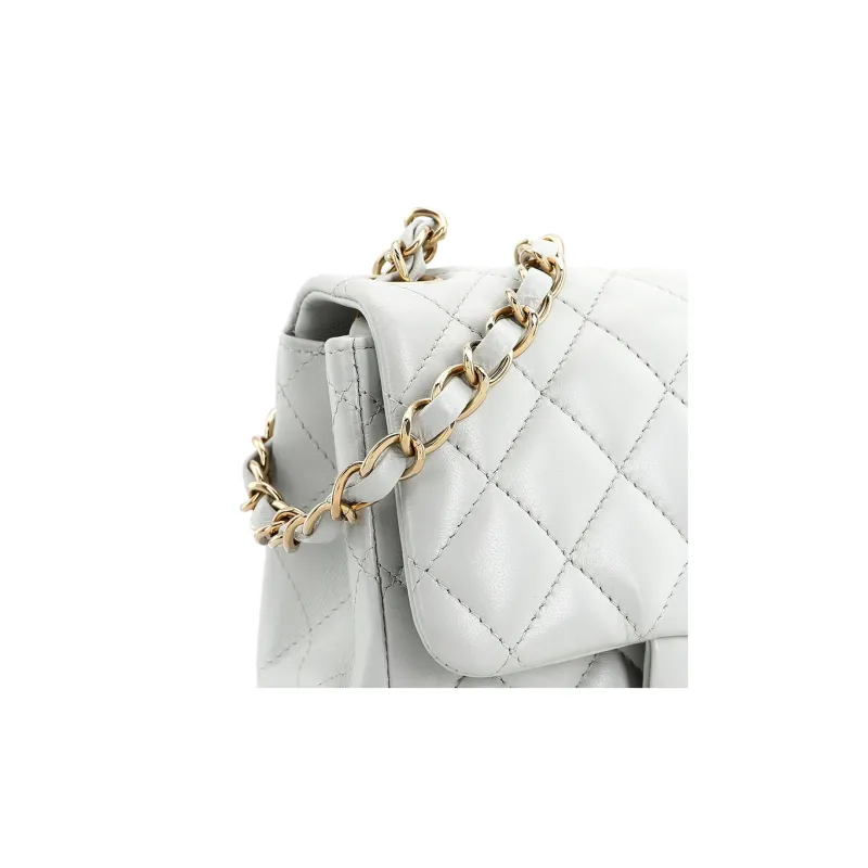 CHANEL Sheepskin Mini Square Flap Bag, Clutch, Shoulder Bag, Crossbody Bag Mini Women's Light Gray Blue-6