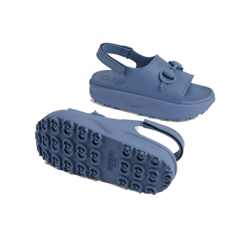 GUCCI Horsebit Flatform Sandal 'Blue'-5