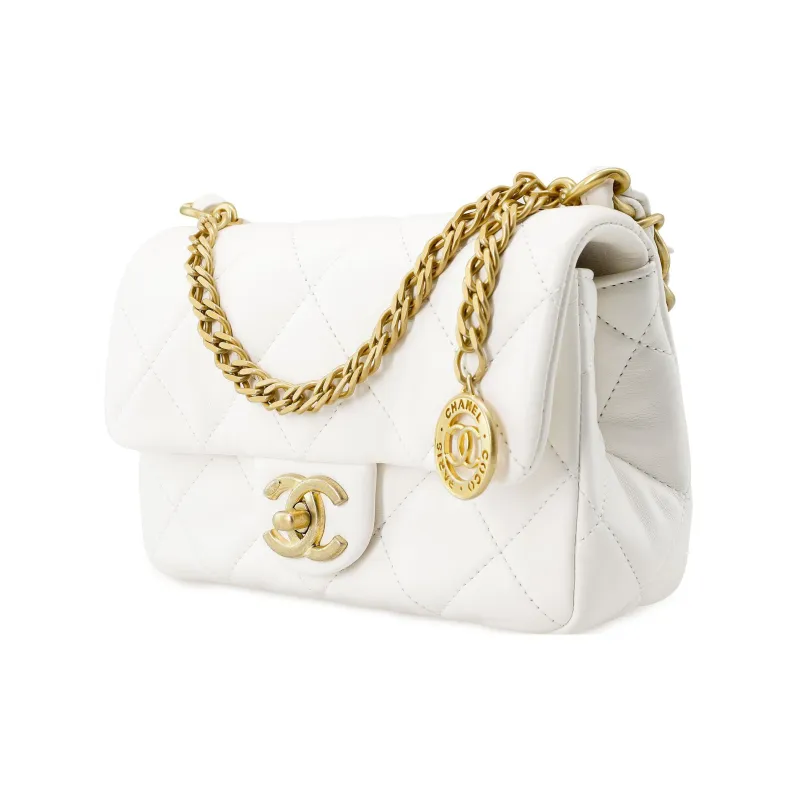 CHANEL Lambskin Flap Bag Shoulder Bag Crossbody Bag Mini Women's White-1
