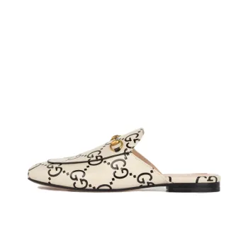GUCCI Princetown Slipper White Gg Debossed Leather Women's