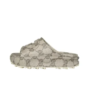 GUCCI Interlocking G Slide Sandals Beige Ebony