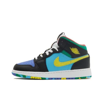 Jordan Air Jordan 1 Mid Slip-Resistant High-Top Vintage Basketball Shoes Men's Black Blue Red