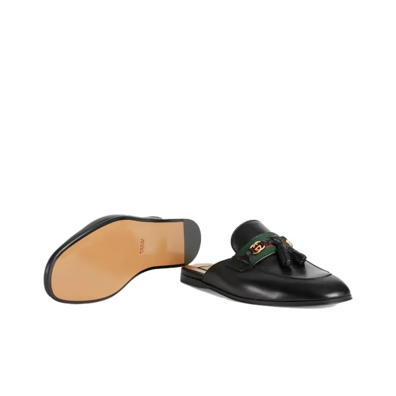 GUCCI Princetown Slipper Black Tassel Leather Women's-5