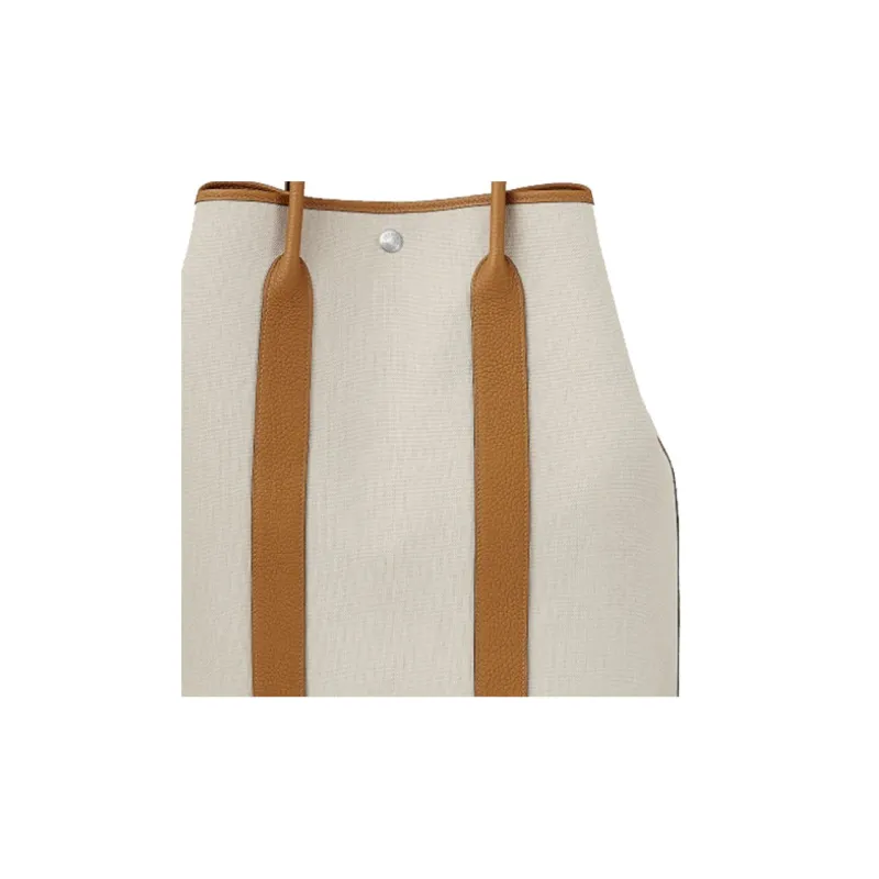 HERMES Garden Party Canvas With Negonda Cow Leather Garden Bag Canvas Bag Handbag Regular Unisex Concrete Gray/Brown-3