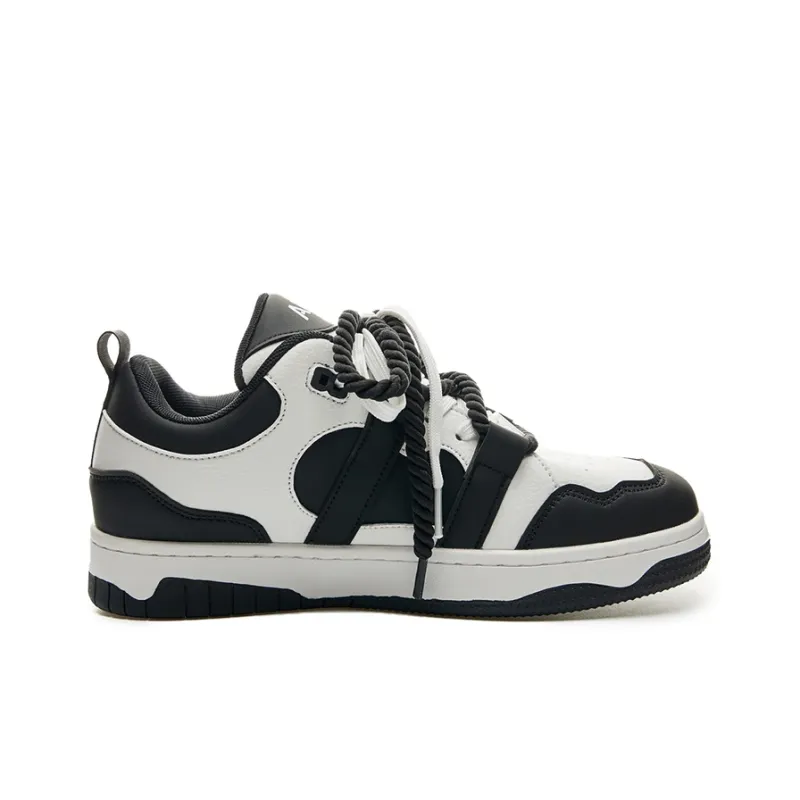LAZY BONS x AiJP Abrasion Resistant Slip Resistant Low Top Skateboard Shoes Unisex White Black-1