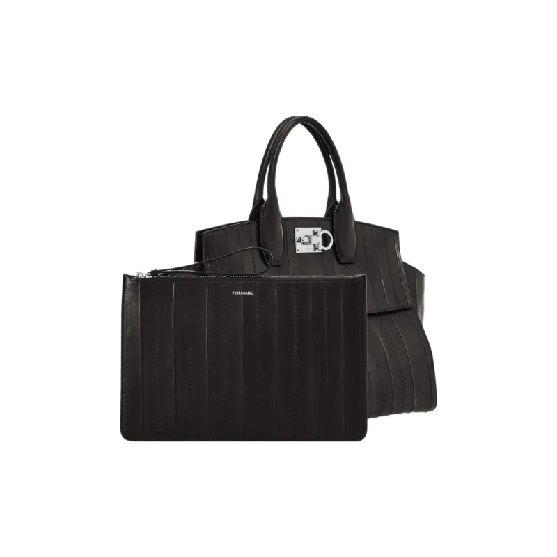 FERRAGAMO Studio Eel Skin Handbag Large Size Women's Black-2