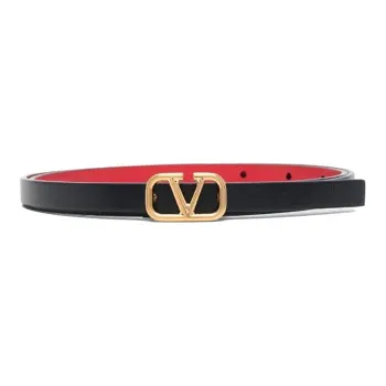 Valentino Double Sided Two Tone Front Snap Closure Leather Belts Women's Black Width 1CM
