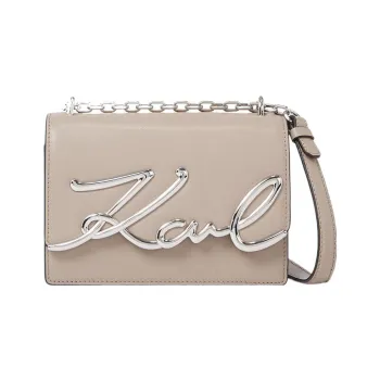 KARL LAGERFELD Cow Leather Crossbody Bag, Shoulder Bag Small Size Women's Beige