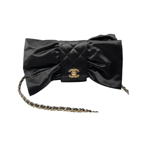 CHANEL Silk Satin Evening Bag Handbag, Shoulder Bag Women's Black