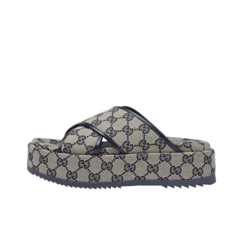 GUCCI Gg Platform 30 Mm Sandal Blue Canvas Women's