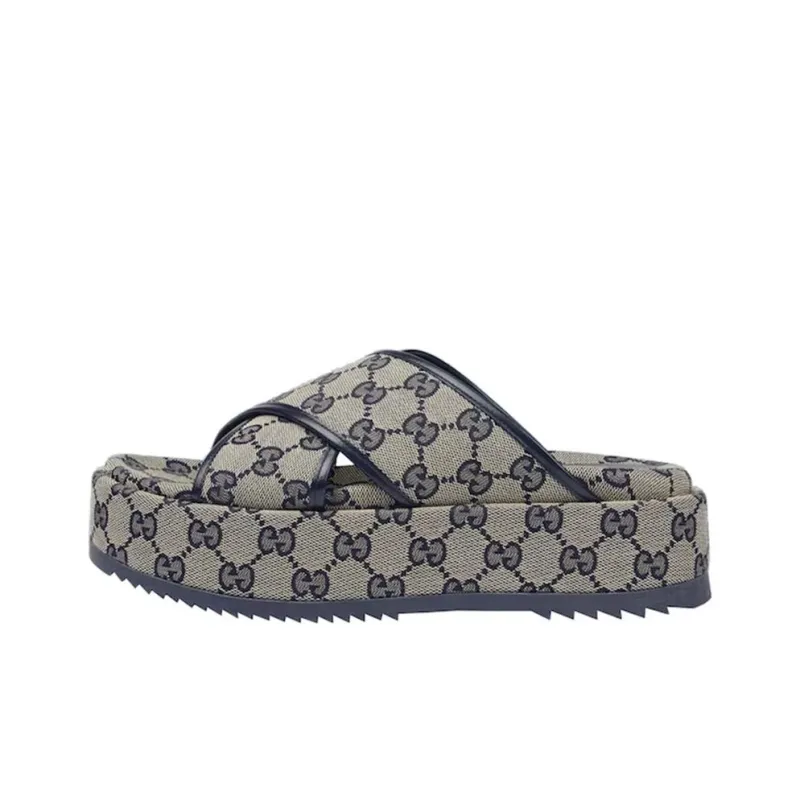 GUCCI Women's Gg Platform Slide Sandal 'GG Motif Beige Blue' Women's-0