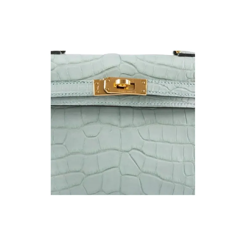 HERMES Mini Kelly Generation 1 Matte Crocodile Leather Shoulder Bag Crossbody Bag Handbag Mini Women's Mint Green-5