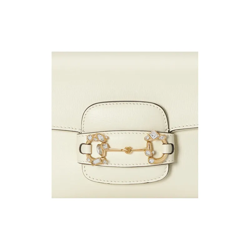 GUCCI Horsebit 1955 Leather Shoulder Bag Baguette Bag Crossbody Bag Shoulder Bag Women's White-8