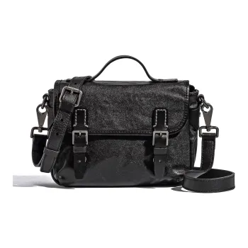 Ace Paul Vegetable Tanned Top Grain Cow Leather Handbag Crossbody Bag Large Size Men's Black