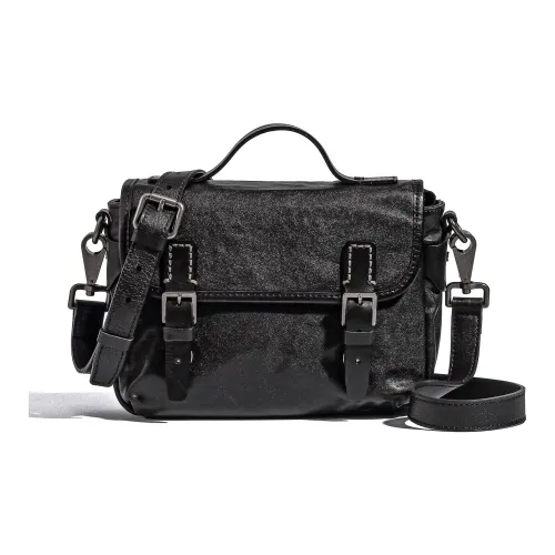 Ace Paul Vegetable Tanned Top Grain Cow Leather Handbag Crossbody Bag Large Size Men's Black