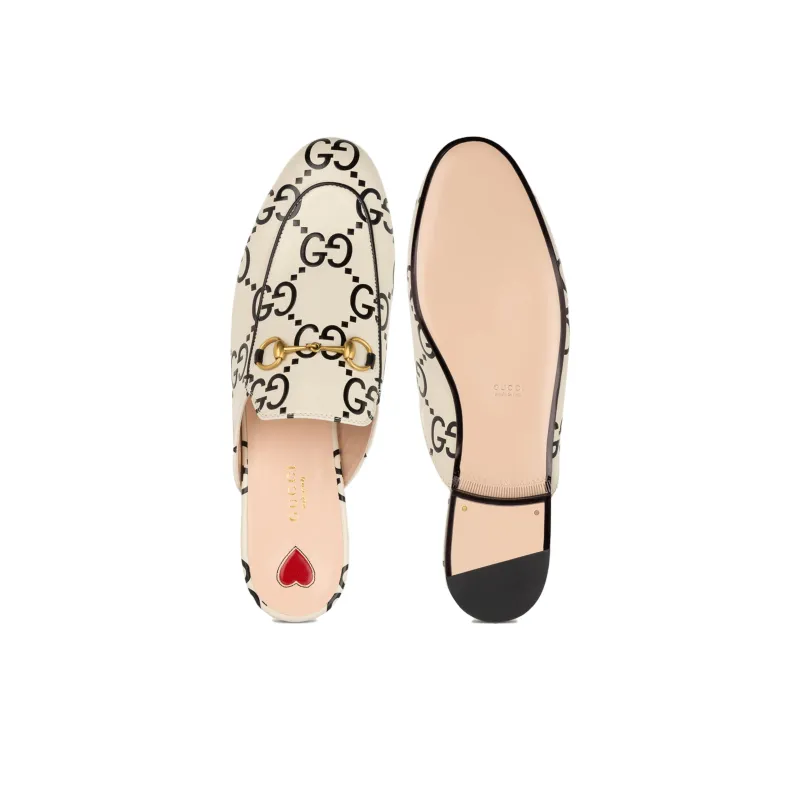 GUCCI Princetown Slipper White Gg Debossed Leather Women's-4
