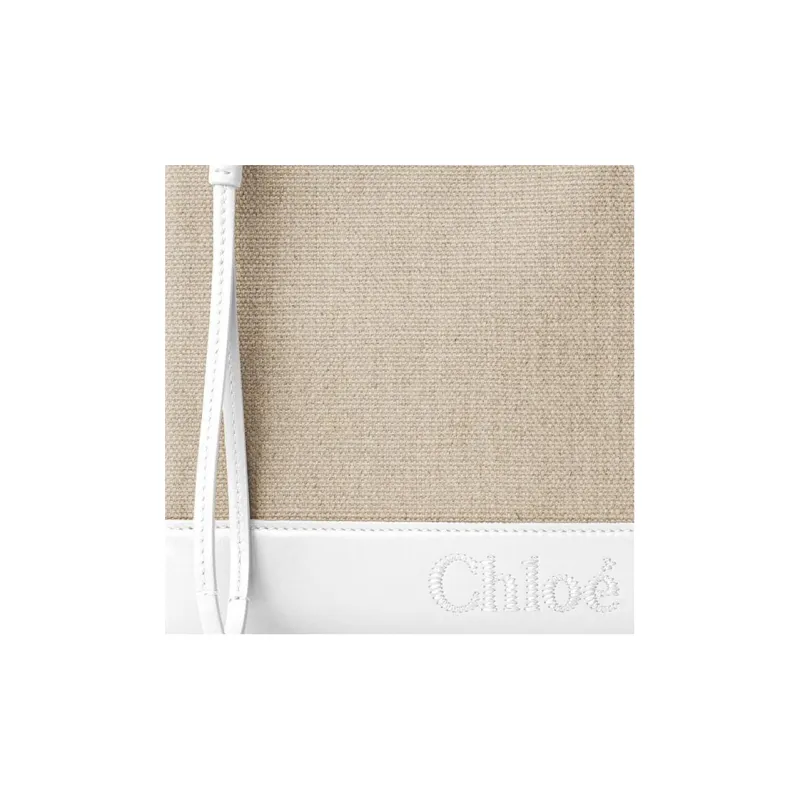 Chloe Linen With Shiny Calfskin Clutch Regular Women's White/Beige-3