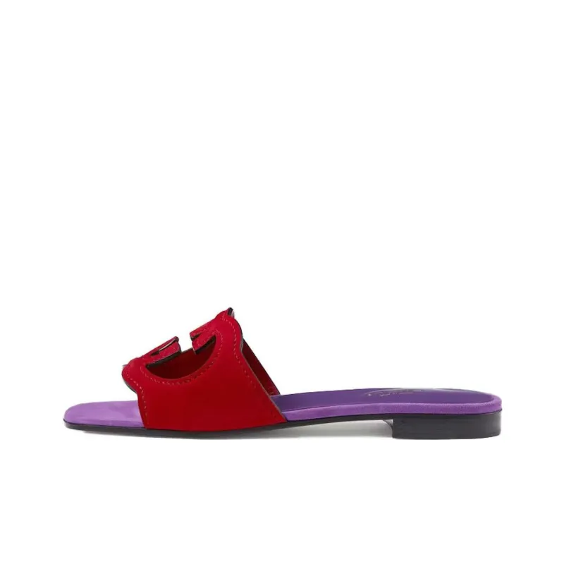 GUCCI Interlocking G Cut Slide Sandal Red Purple Suede-0