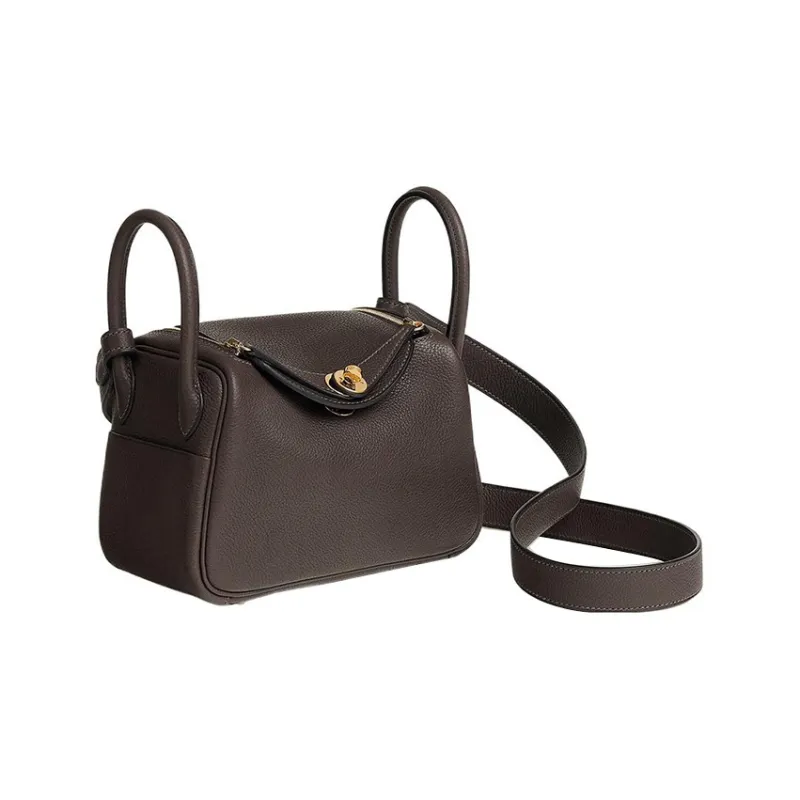 HERMES Lindy Barenia Faubourg Calfskin Handbag Mini Women's 46 Ebene Ebony-1