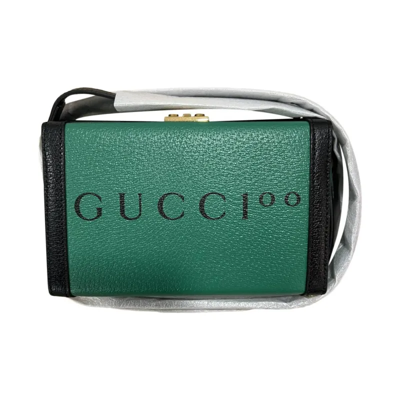 GUCCI Padlock Leather Handbag Shoulder Bag Crossbody Bag Small Size Women's Green/Black-0