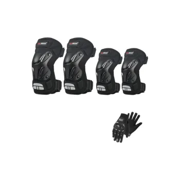 RIDING TRIBE Motorcycle Protective Gears Polyester Unisex MCS-21 Glove+P34 Protective Gear Set 4-Piece Set